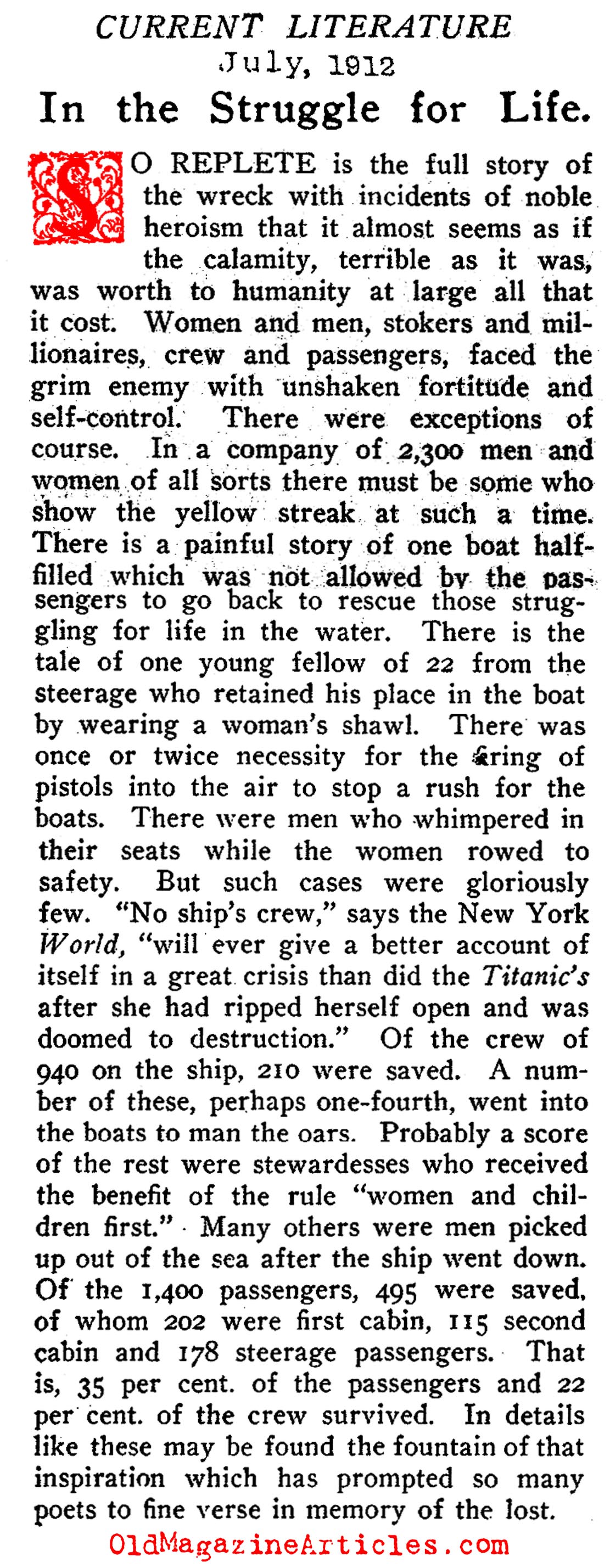 Digesting the True Horror of the <em>Titanic</em> Disaster  (Current Literature, 1912)